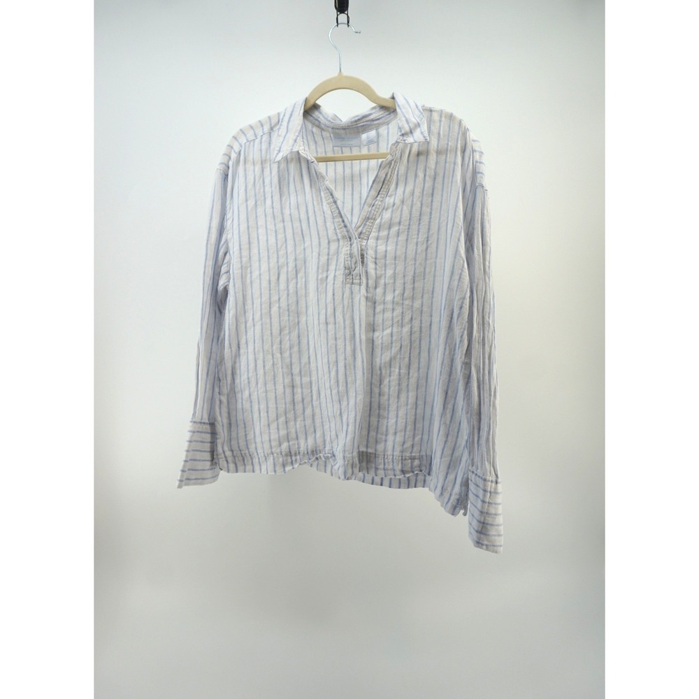 Martha Stewart Collection 100% Linen Striped Tunic Relaxed Coastal Blue White L